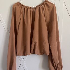Made With Love Elegant Tan Long Sleeve Blouse